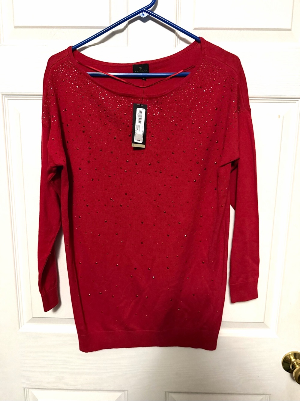 Worthington Red Studded Scoop Neck Sweater
